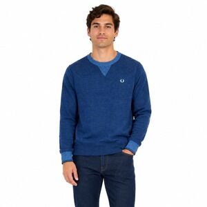 Fred Perry Mens Blue Marl Cotton Crewneck Sweater K7209 Raglan Pullover Size M
